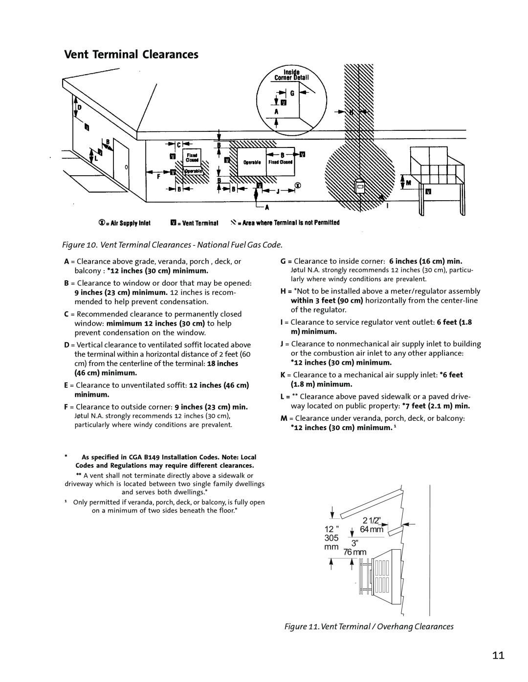 Jotul GF3 DVII manual Vent Terminal Clearances, 12 ”, 64mm, 3053” mm 76mm 