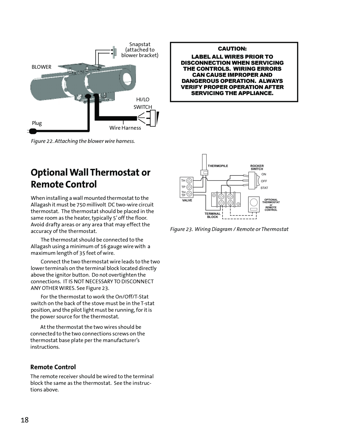 Jotul GF3 DVII manual Optional Wall Thermostat or Remote Control 