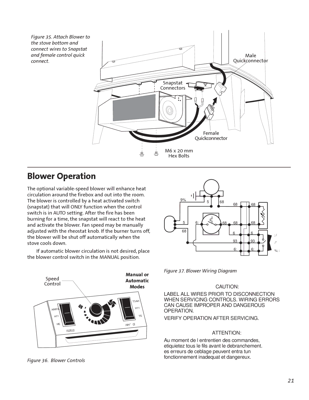 Jotul GF300 BV manual Blower Operation, Speed, Control 