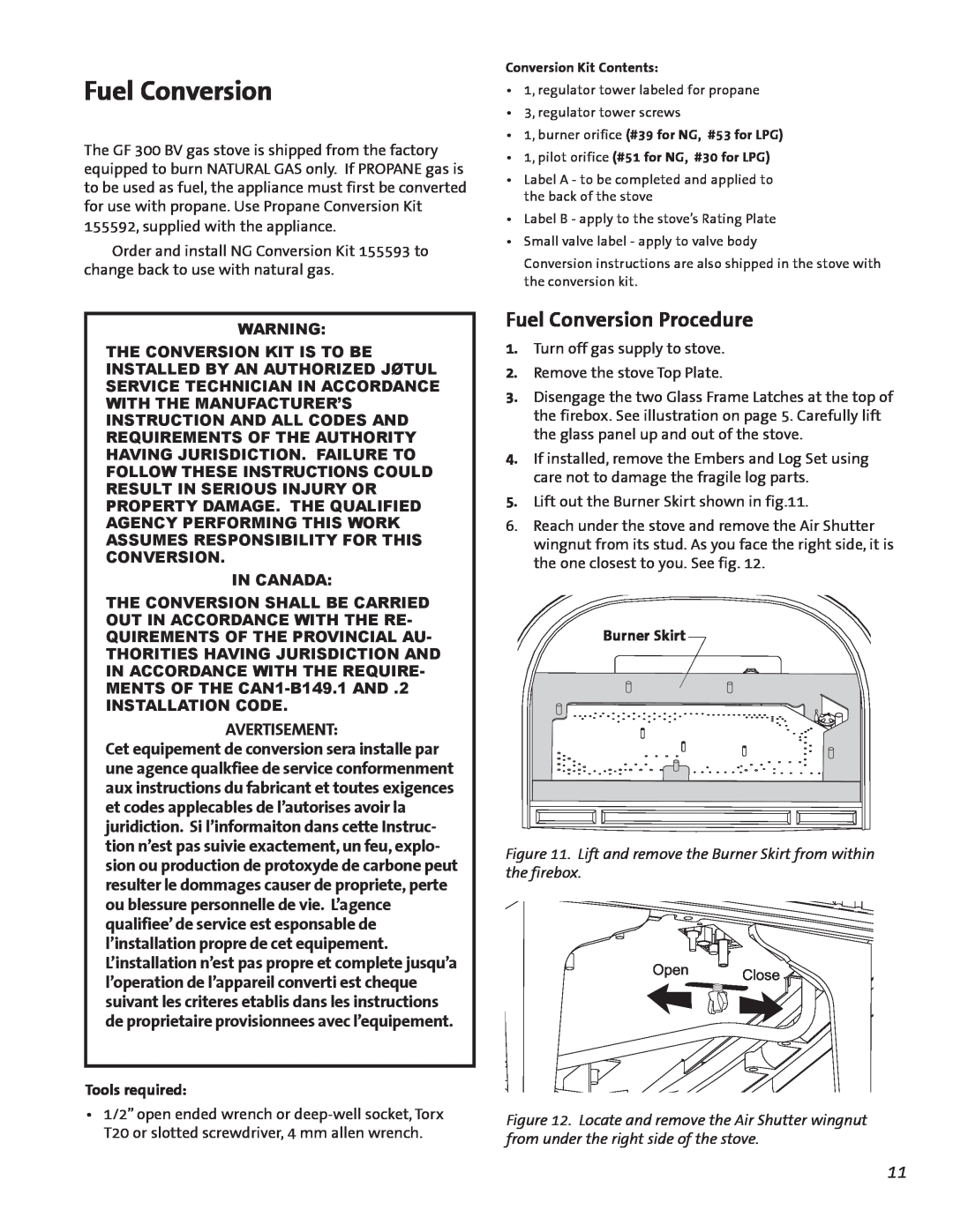Jotul GF300 BV manual Fuel Conversion Procedure, Avertisement 
