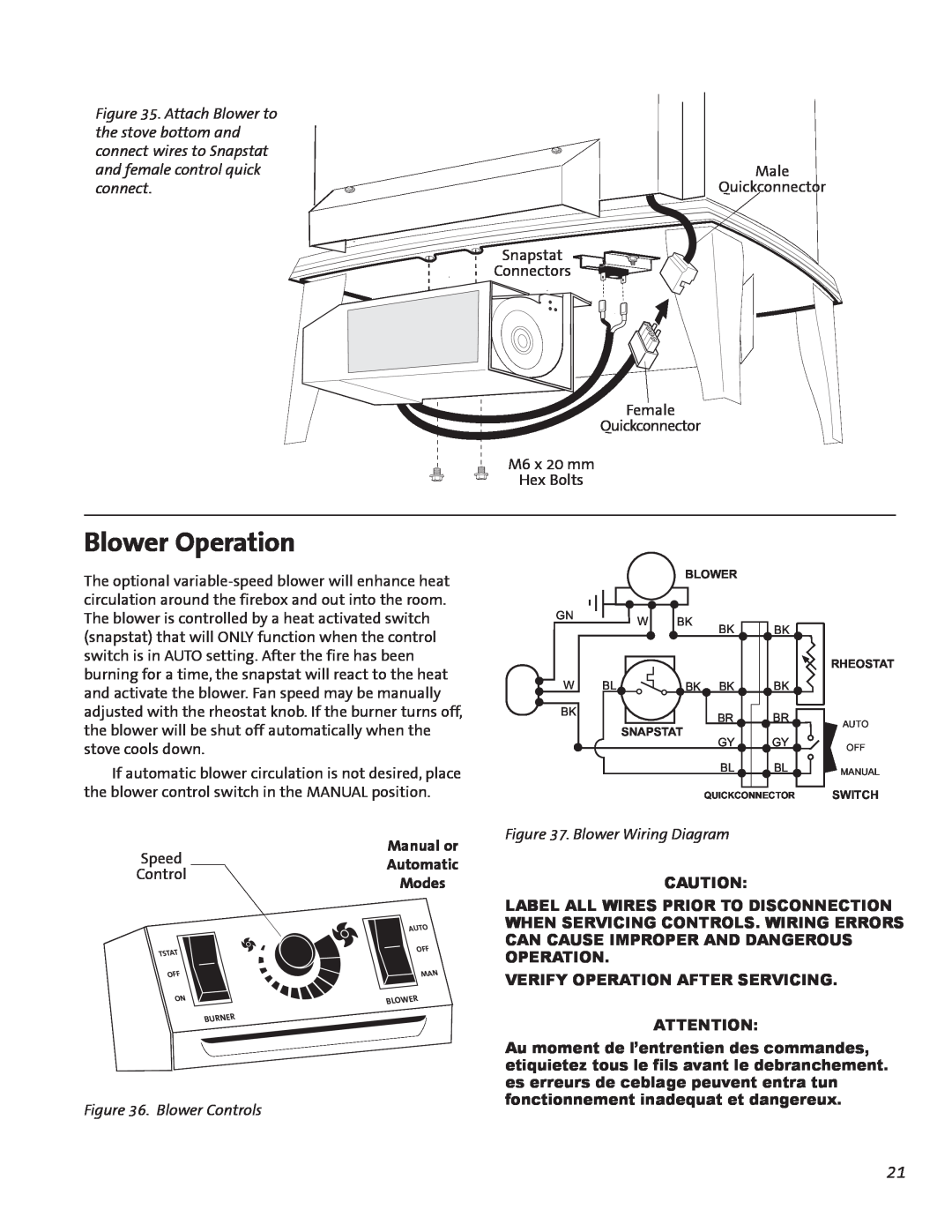 Jotul GF300 BV manual Blower Operation, Speed, Blower Controls, Blower Wiring Diagram, Verify Operation After Servicing 