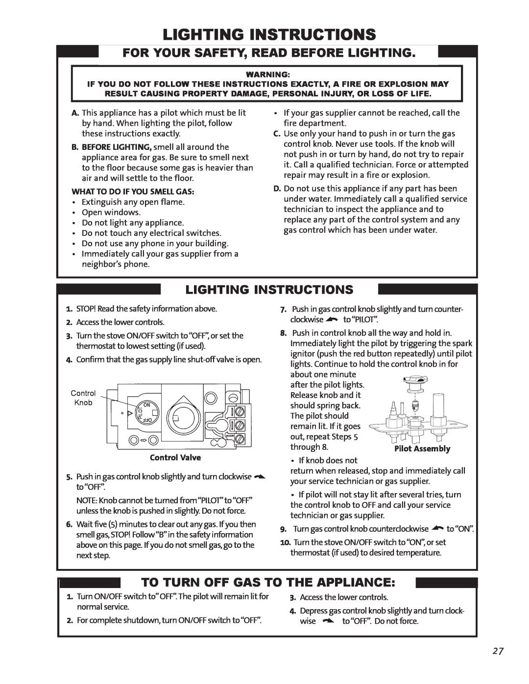 Jotul GF300 BV manual Lighting Instructions, For Your Safety, Read Before Lighting, To Turn Off Gas To The Appliance 