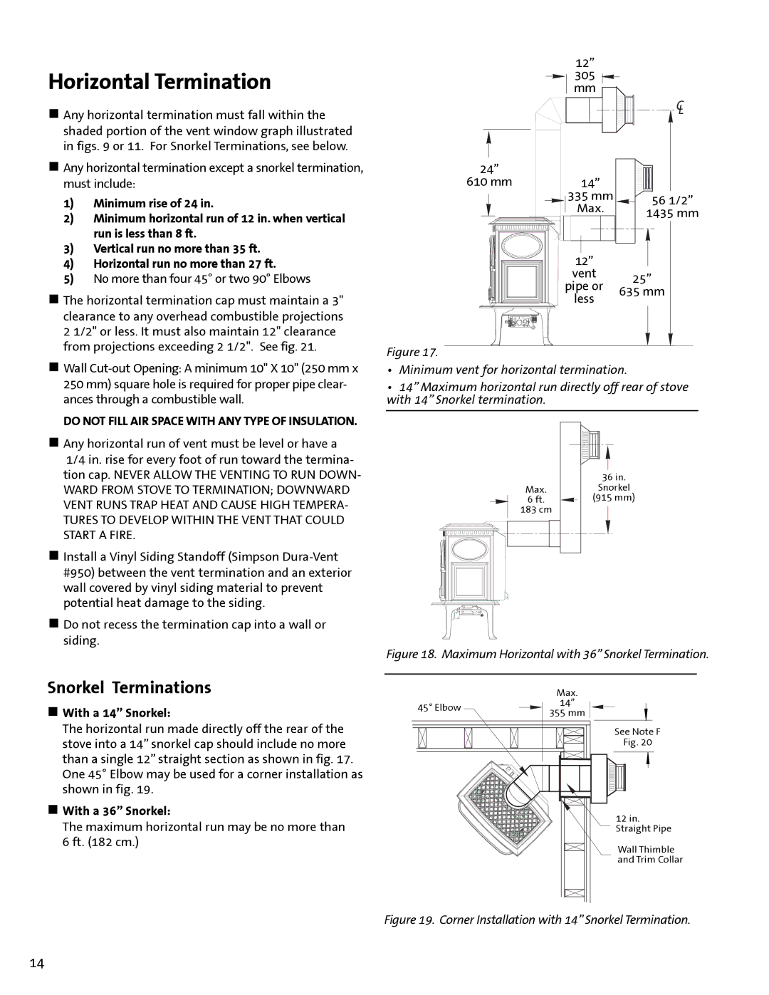 Jotul GF300 DV manual Horizontal Termination, Snorkel Terminations 