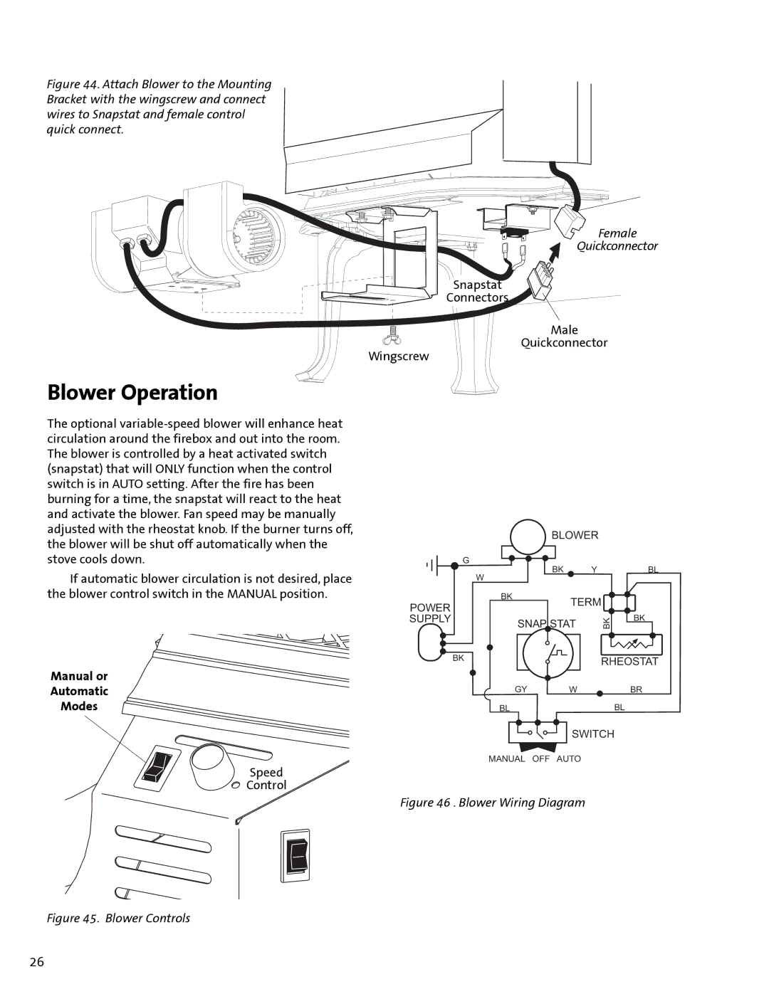 Jotul GF300 DV manual Blower Operation, Manual or Automatic Modes 