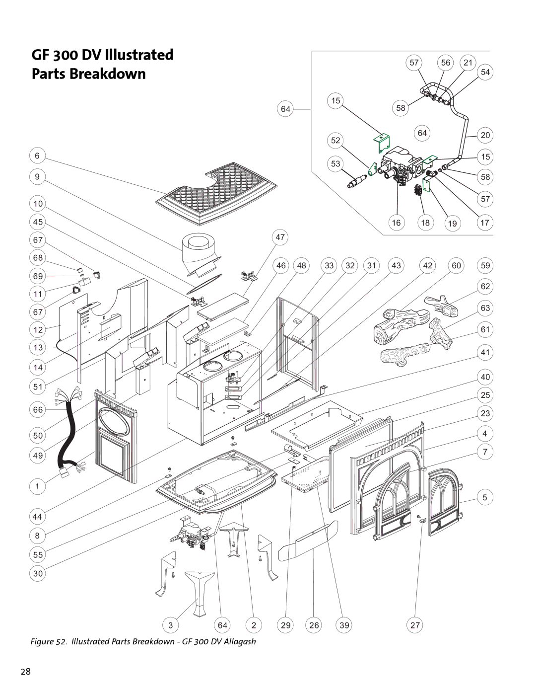 Jotul GF300 DV manual GF 300 DV Illustrated Parts Breakdown, Illustrated Parts Breakdown GF 300 DV Allagash 