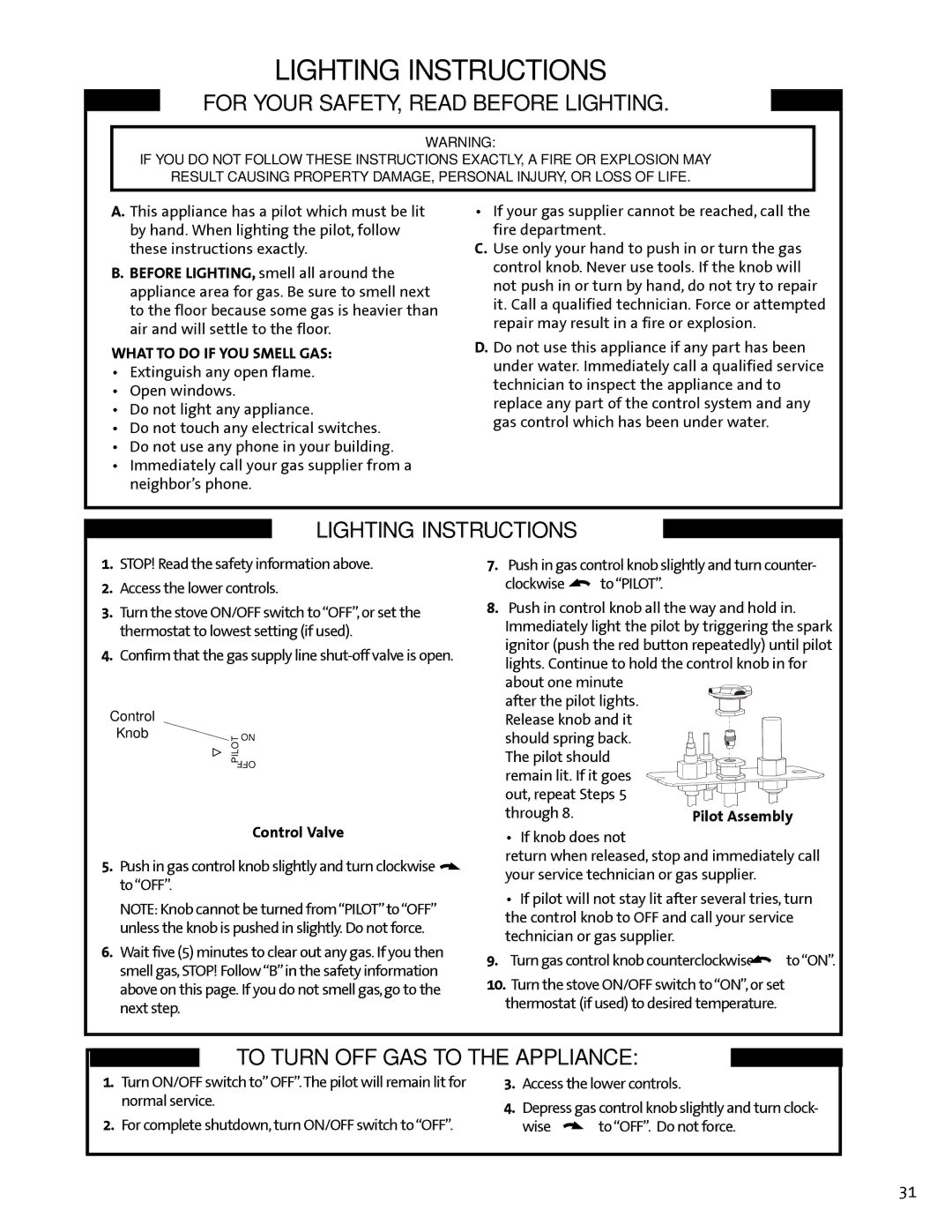 Jotul GF300 DV manual Lighting Instructions, Control Valve 