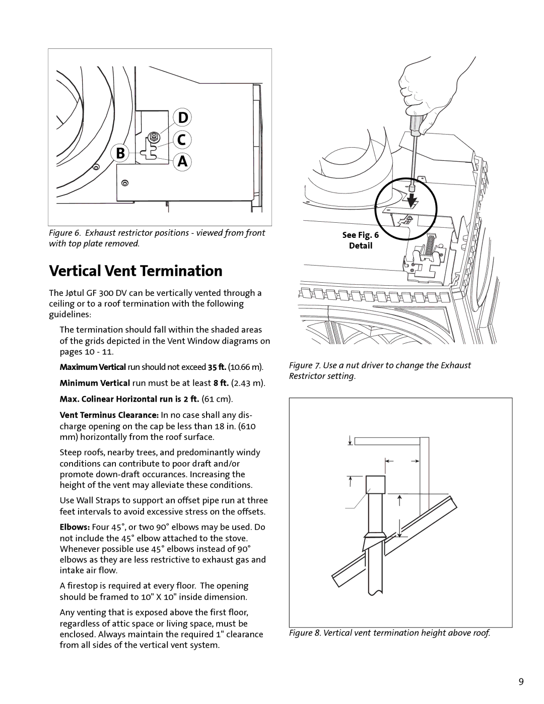 Jotul GF300 DV manual Vertical Vent Termination, See Fig Detail 