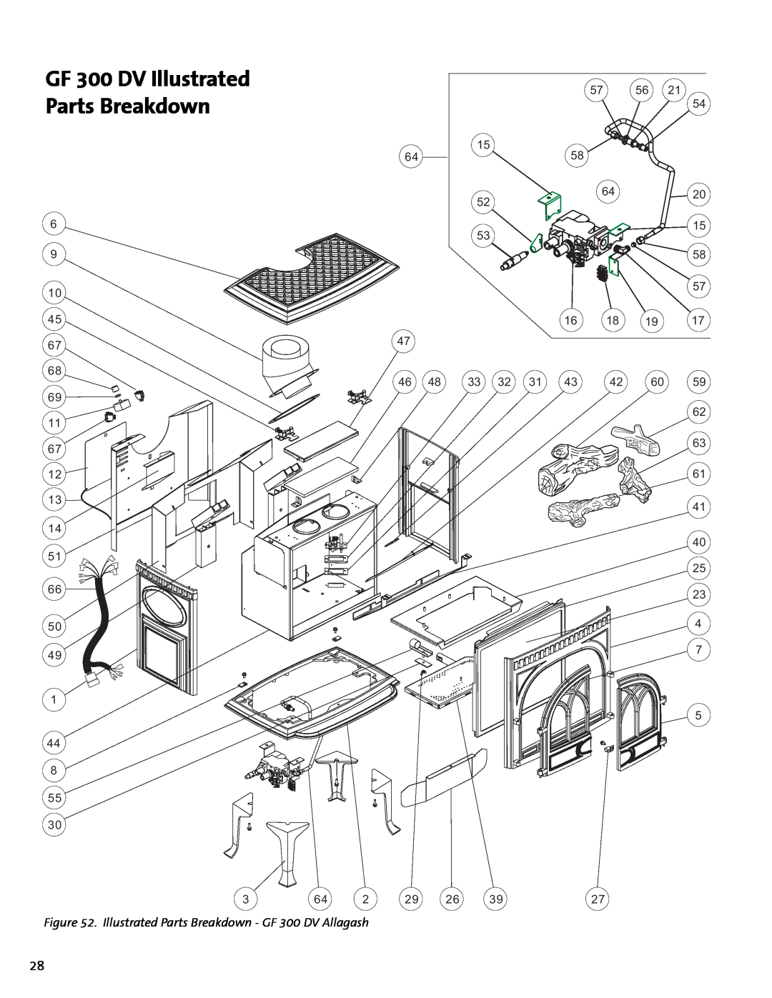 Jotul GF300 DV manual GF 300 DV Illustrated Parts Breakdown 