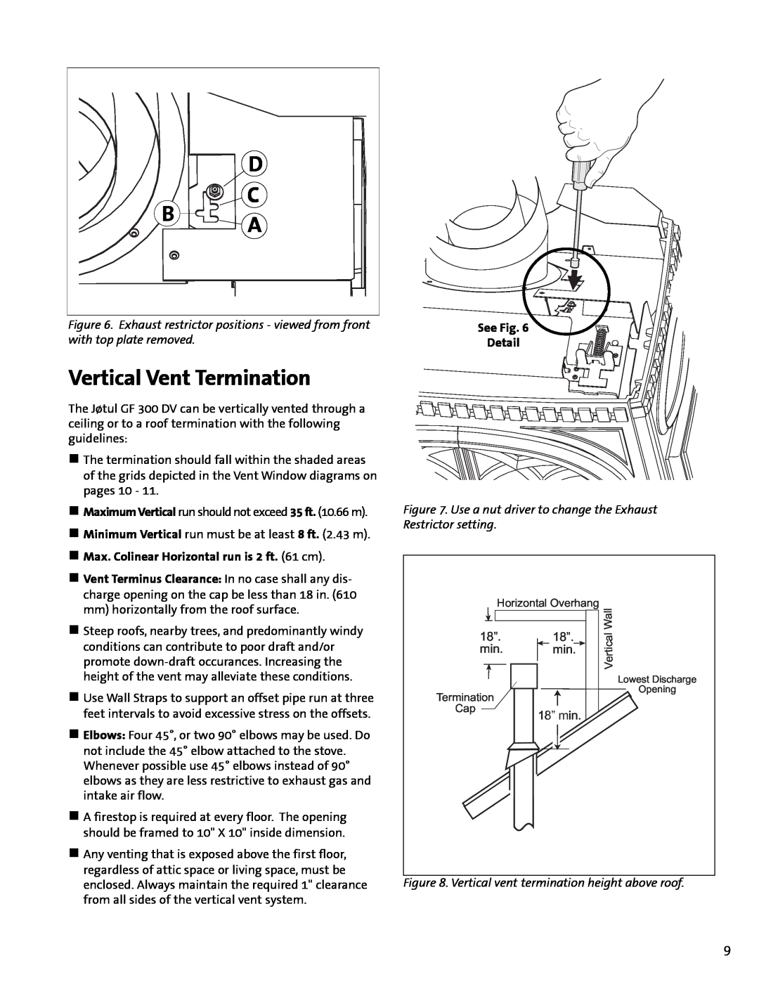 Jotul GF300 DV manual Vertical Vent Termination 