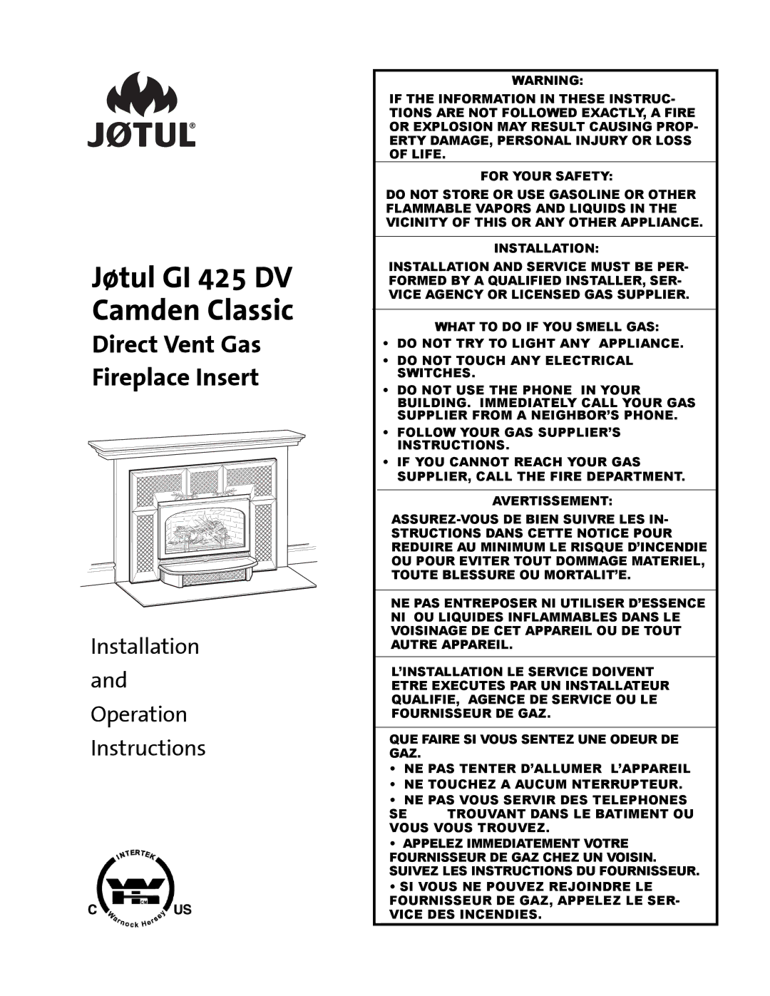 Jotul manual Jøtul GI 425 DV Camden Classic 