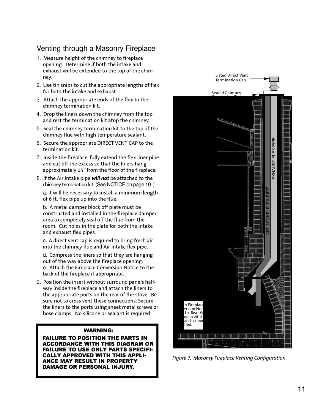 Jotul GI 425 DV manual Venting through a Masonry Fireplace, Flexintake 