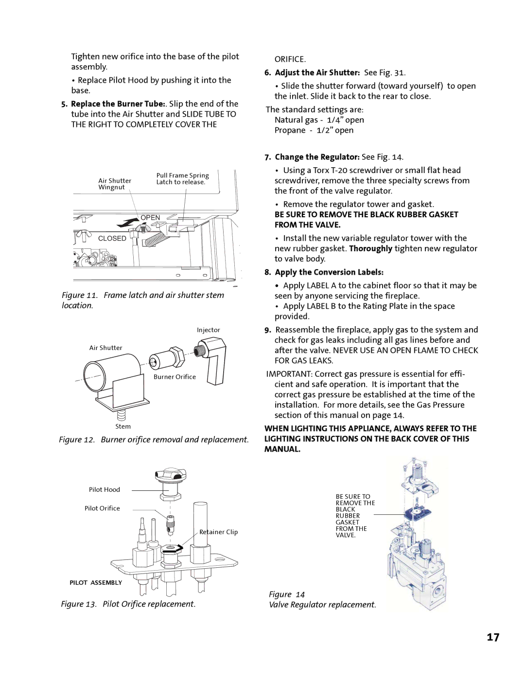 Jotul GI 425 DV manual Adjust the Air Shutter See Fig, Change the Regulator See Fig, Apply the Conversion Labels 