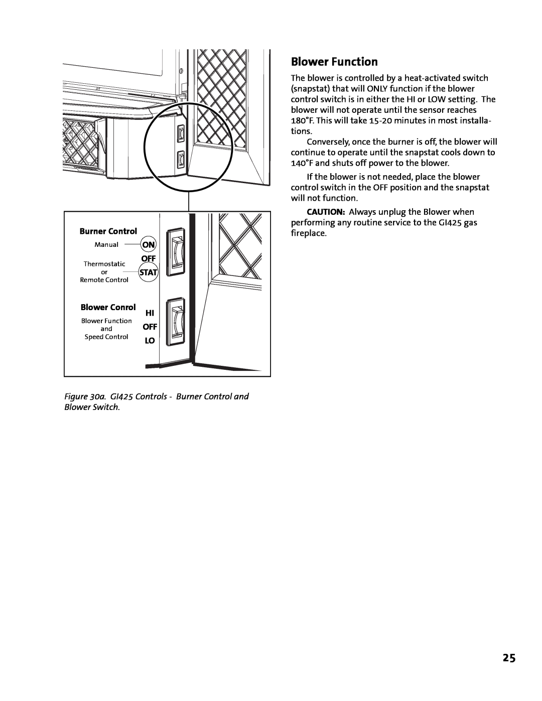 Jotul GI 425 DV manual Blower Function, Burner Control, Blower Conrol 