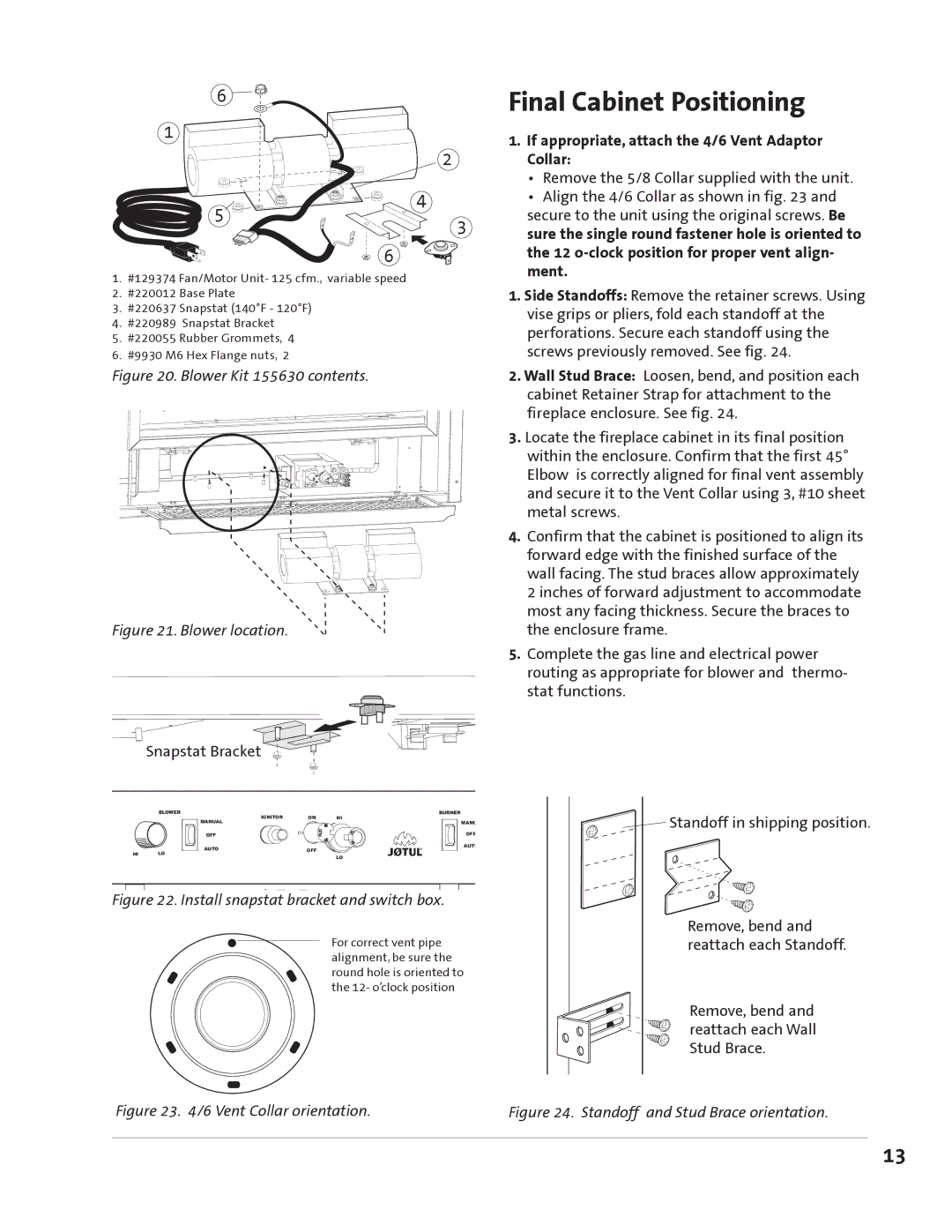 Jotul GZ 550 DV II manual Final Cabinet Positioning, If appropriate, attach the 4/6 Vent Adaptor Collar 