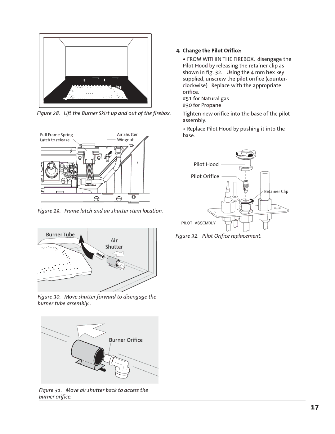 Jotul GZ 550 DV II manual Change the Pilot Orifice, Burner Orifice 