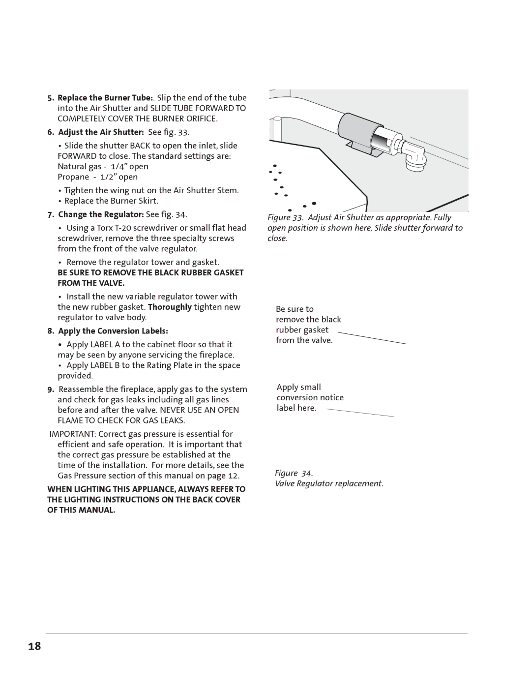 Jotul GZ 550 DV II manual Adjust the Air Shutter See fig, Change the Regulator See fig, Apply the Conversion Labels 