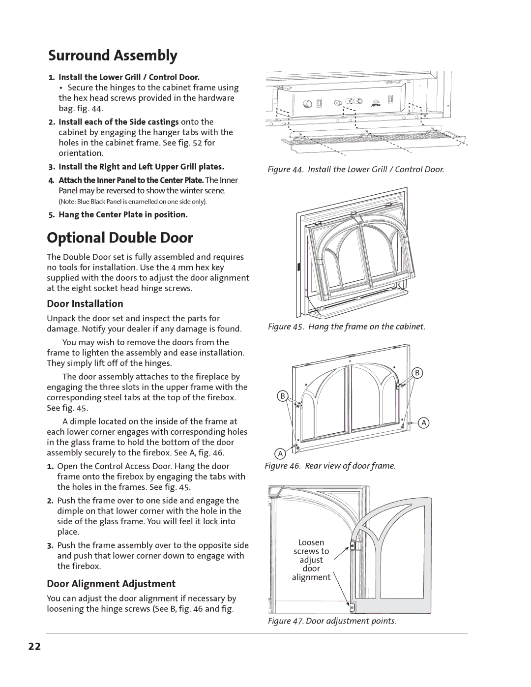 Jotul GZ 550 DV II manual Surround Assembly, Optional Double Door, Door Installation, Door Alignment Adjustment 