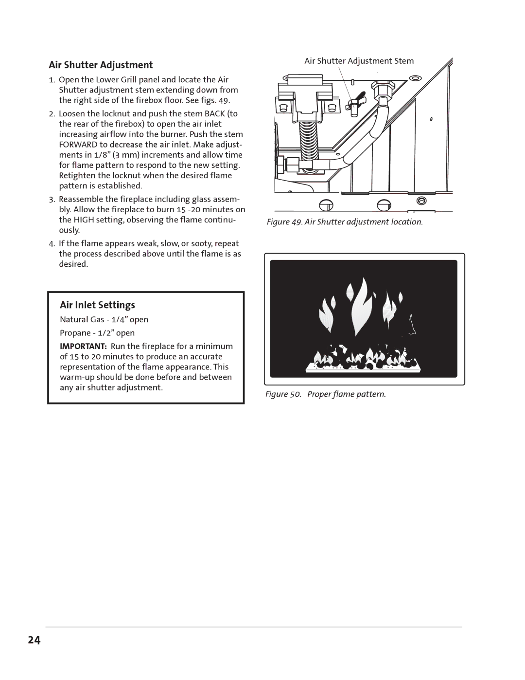 Jotul GZ 550 DV II manual Air Shutter Adjustment, Air Inlet Settings 