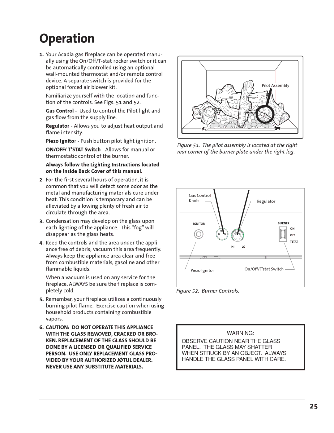 Jotul GZ 550 DV II manual Operation, Burner Controls 