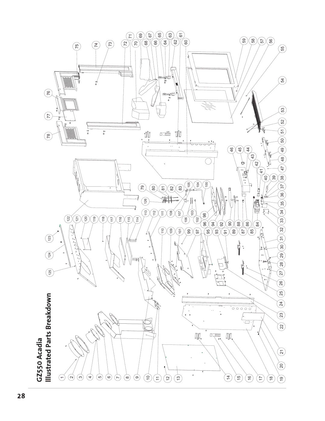 Jotul GZ 550 DV II manual GZ550 Acadia, Lllustrated Parts Breakdown 