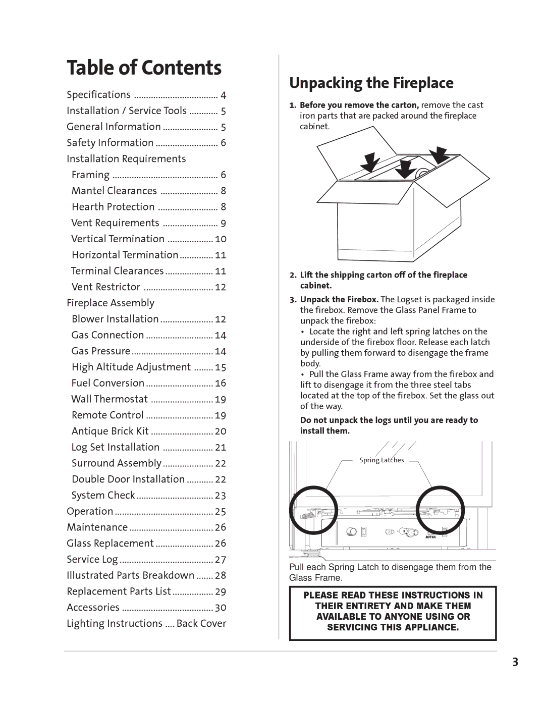 Jotul GZ 550 DV II manual Table of Contents 