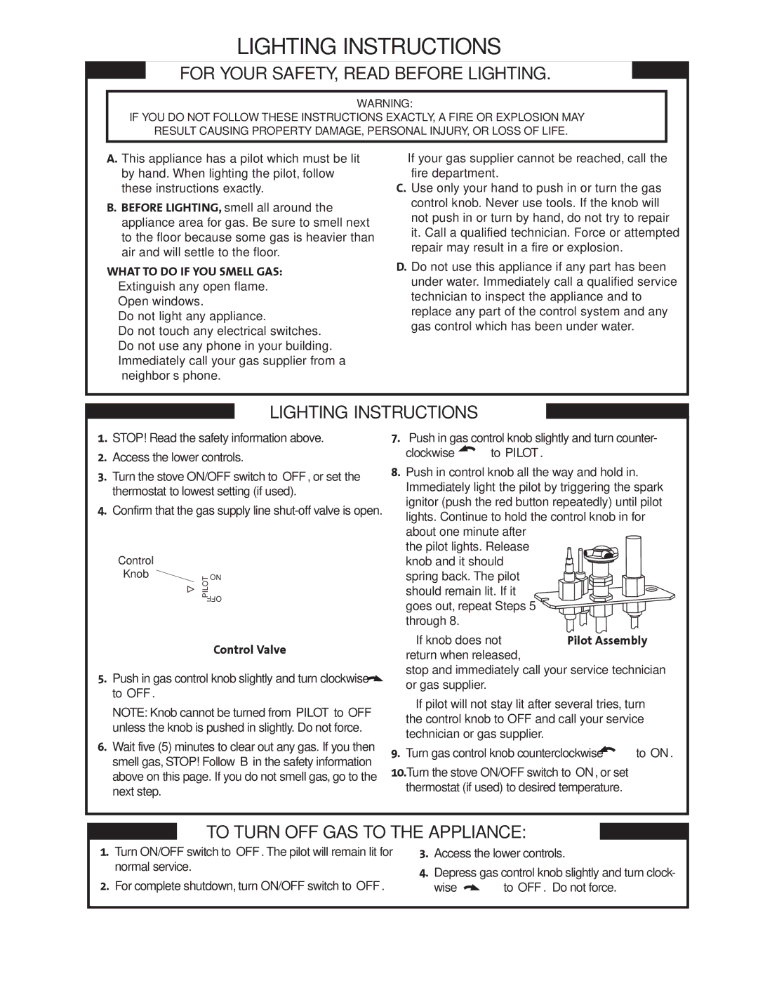 Jotul GZ 550 DV II manual Lighting Instructions, Control Valve 