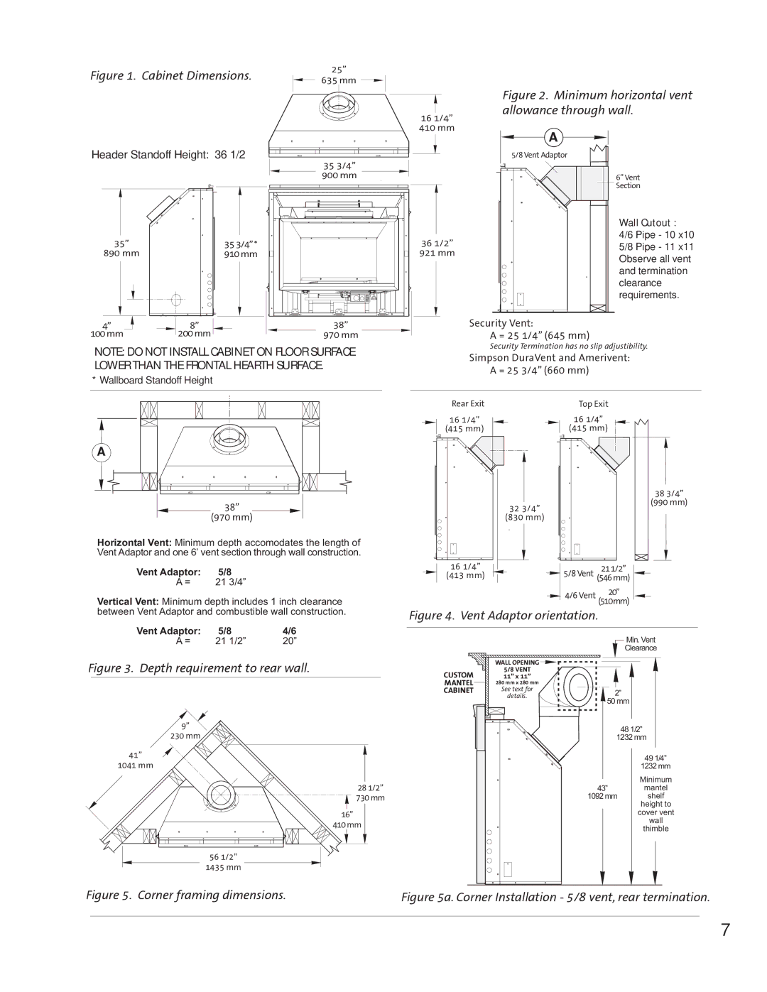 Jotul GZ 550 DV II manual Cabinet Dimensions 