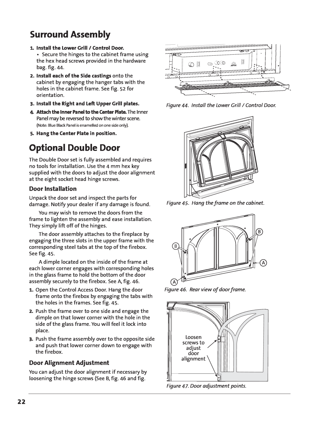 Jotul GZ 550 DV II manual Surround Assembly, Optional Double Door, Door Installation, Door Alignment Adjustment 
