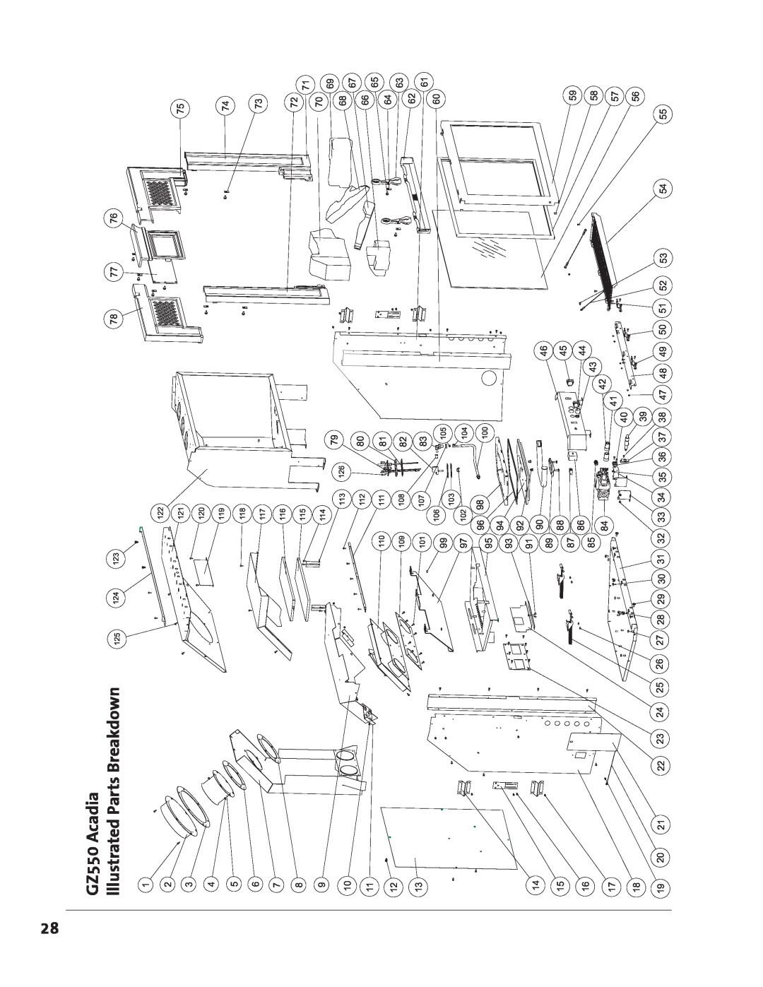 Jotul GZ 550 DV II manual GZ550 Acadia, lllustrated Parts Breakdown 