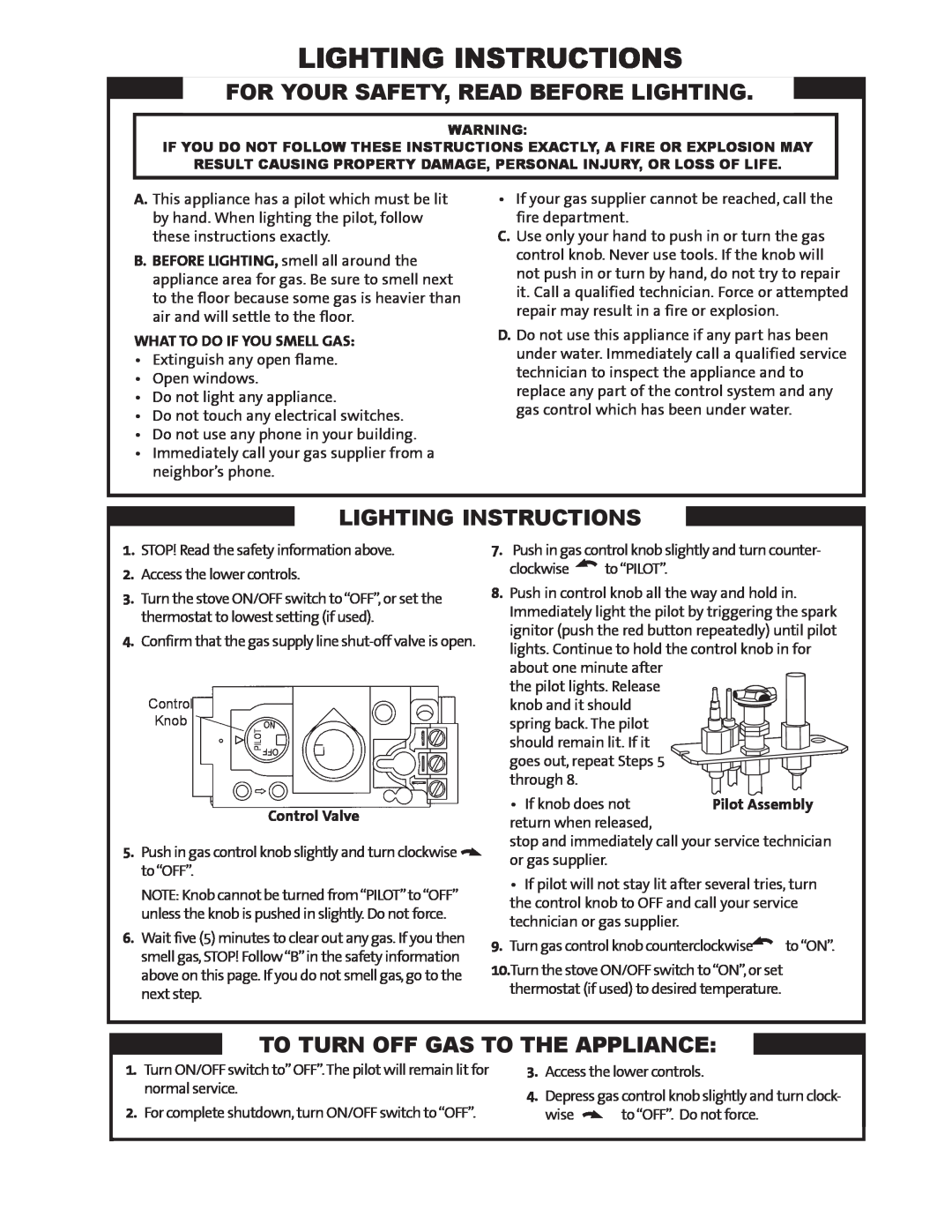 Jotul GZ 550 DV II manual Lighting Instructions, For Your Safety, Read Before Lighting, To Turn Off Gas To The Appliance 