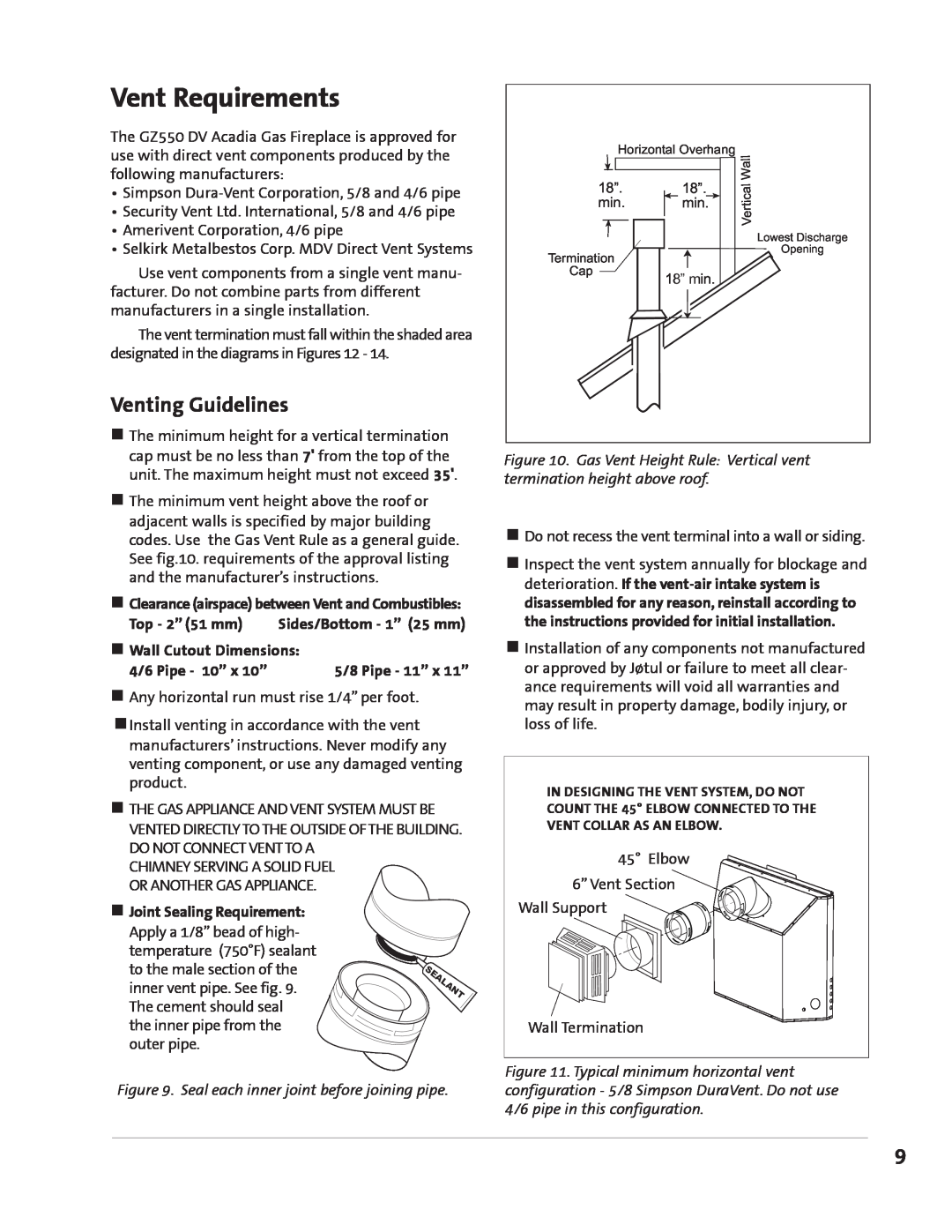 Jotul GZ 550 DV II manual Vent Requirements, Venting Guidelines 