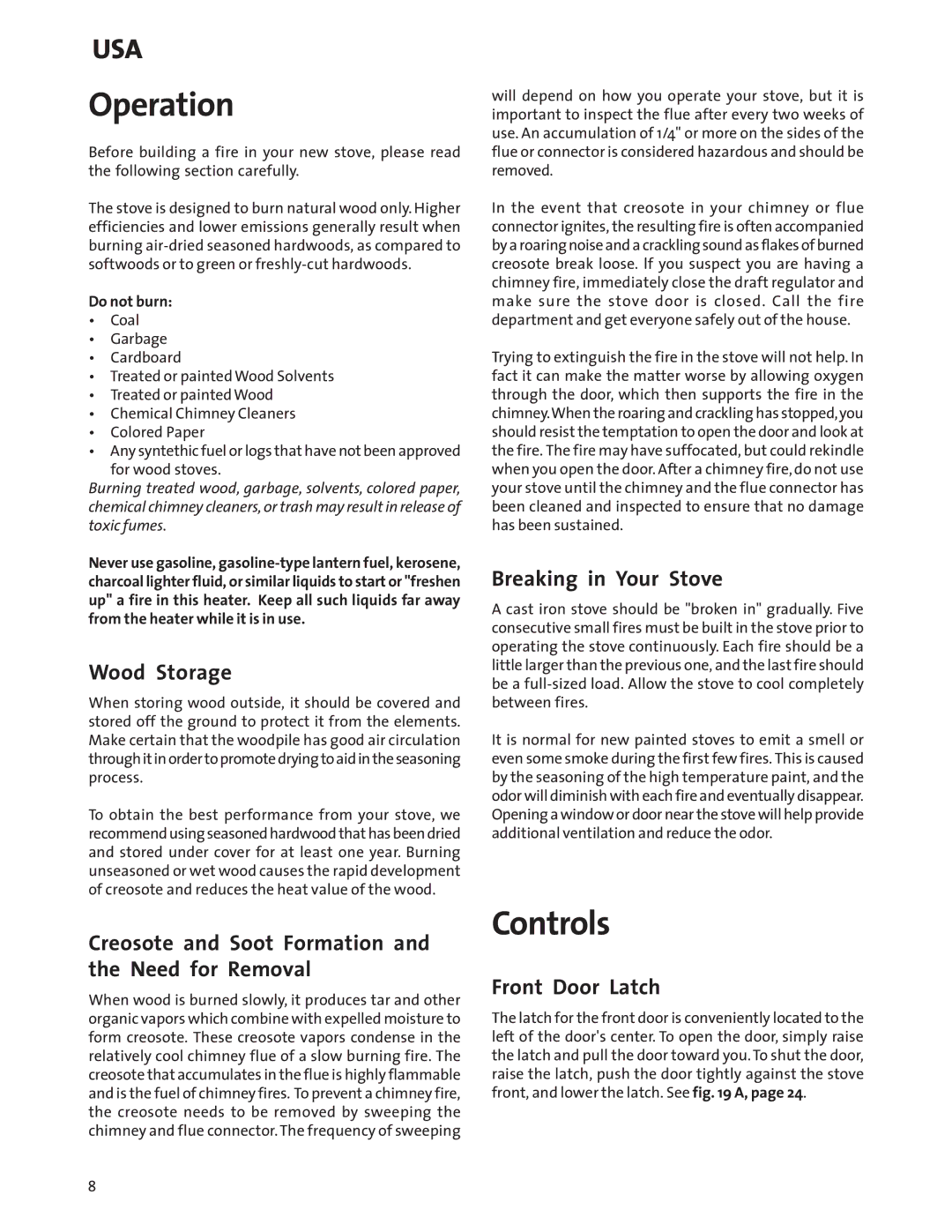 Jotul Wood Stove manual Operation, Controls 