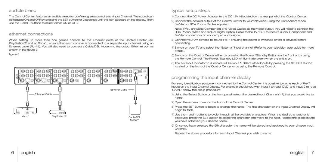 Joytech 240C manual Audible bleep, Ethernet connections, Typical setup steps, Programming the input channel display 