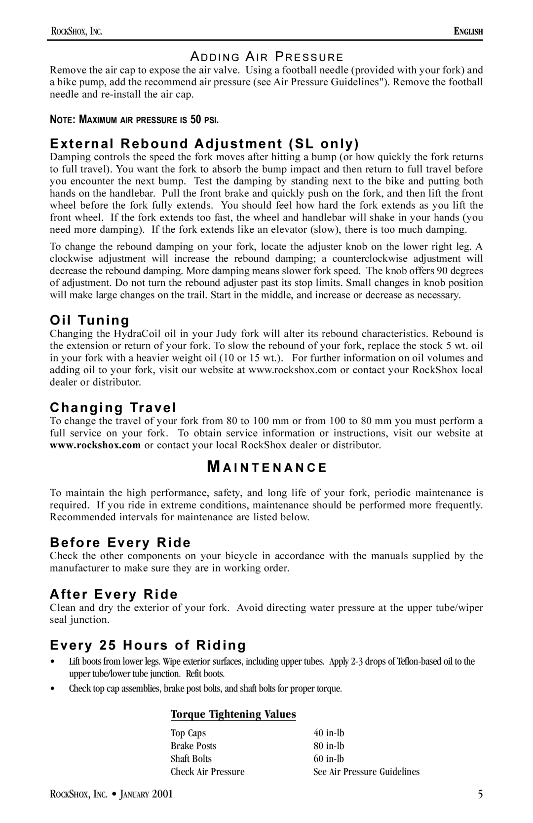 JUDY CRAFT XC External Rebound Adjustment SL only, Oil Tuning Changing Travel, Before Every Ride, After Every Ride 