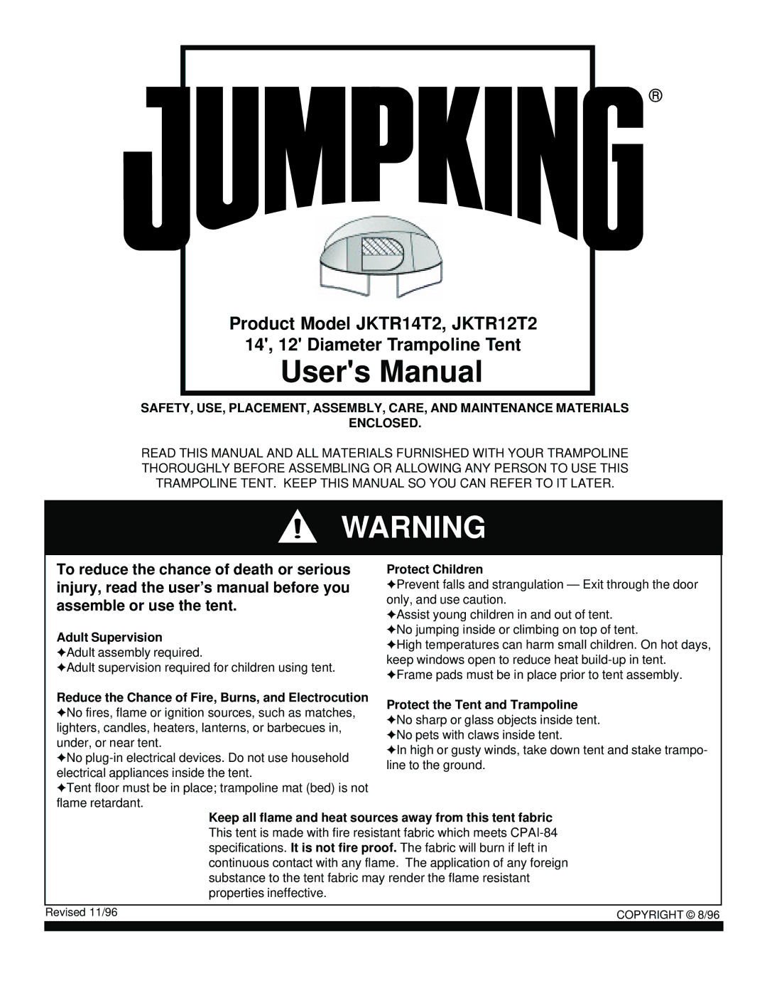 Jumpking manual Product Model JKTR14T2, JKTR12T2 