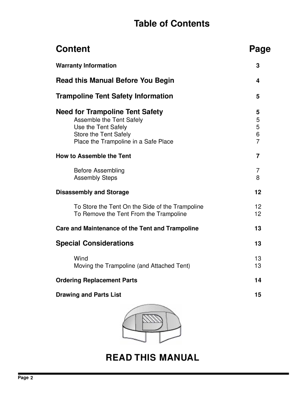 Jumpking JKTR12T2, JKTR14T2 manual Table of Contents, Read this Manual 