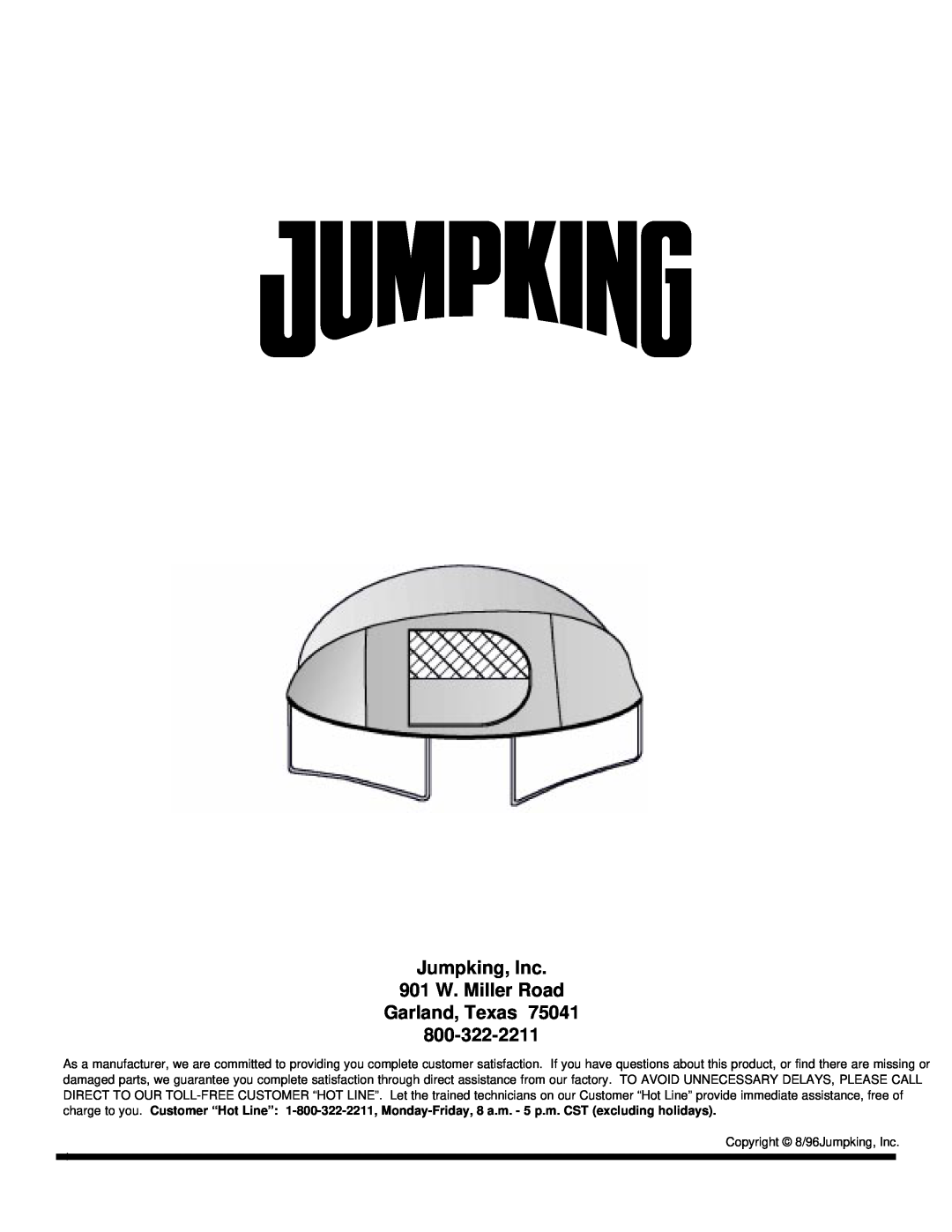 Jumpking JKTR12T2, JKTR14T2 manual Jumpking, Inc 901 W. Miller Road Garland, Texas, Page 