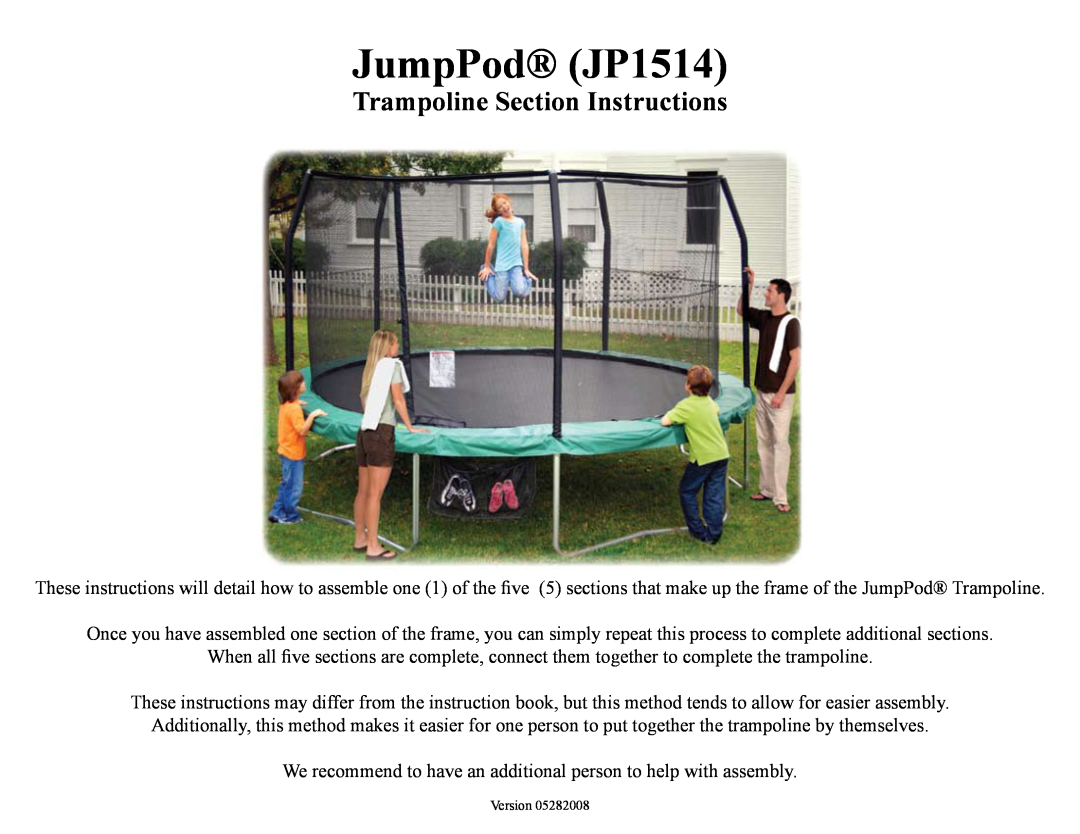 Jumpking manual JumpPod JP1514, Trampoline Section Instructions 