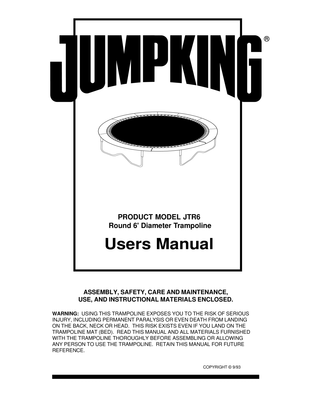 Jumpking manual Product Model JTR6 