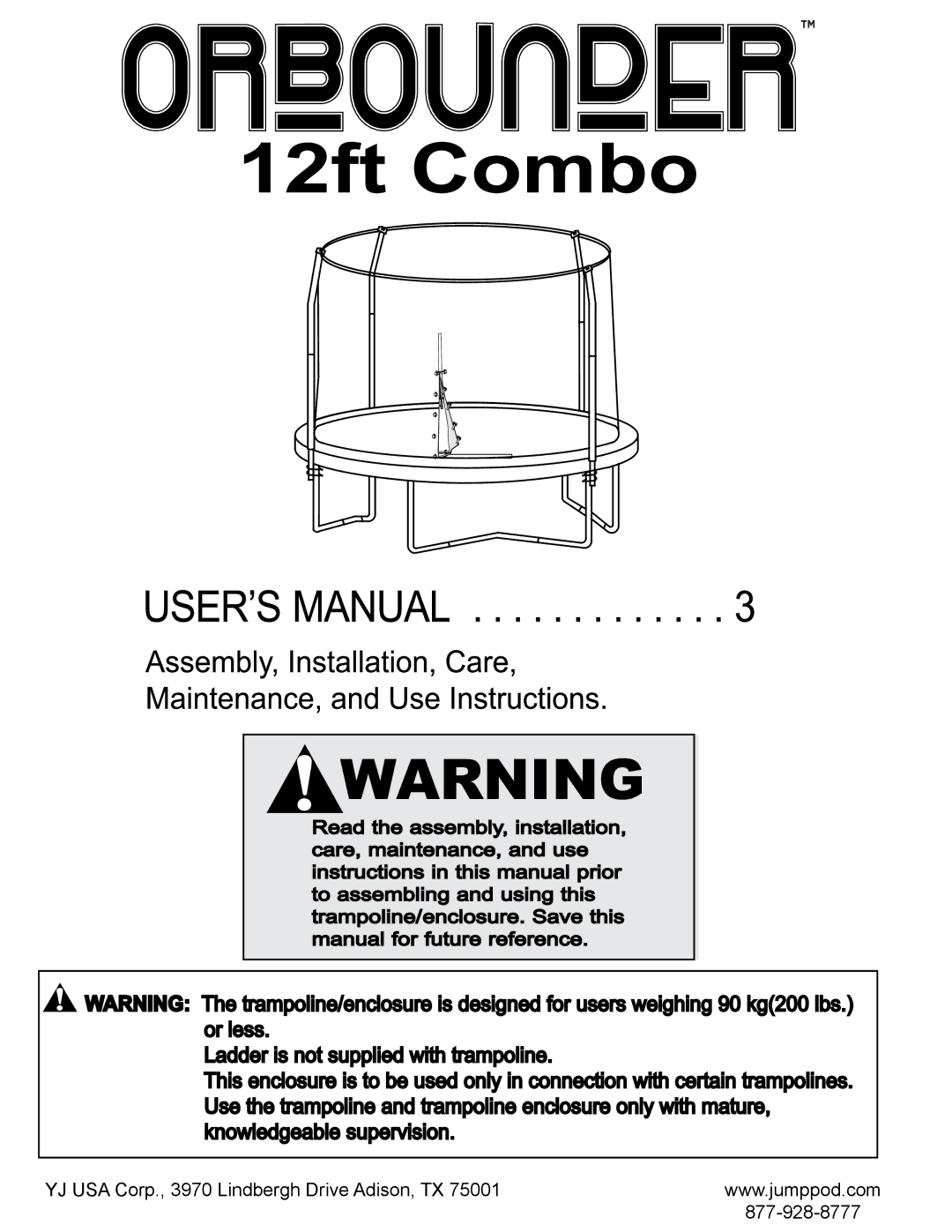 Jumpking OR1213 manual YJ USA Corp., 3970 Lindbergh Drive Adison, TX 