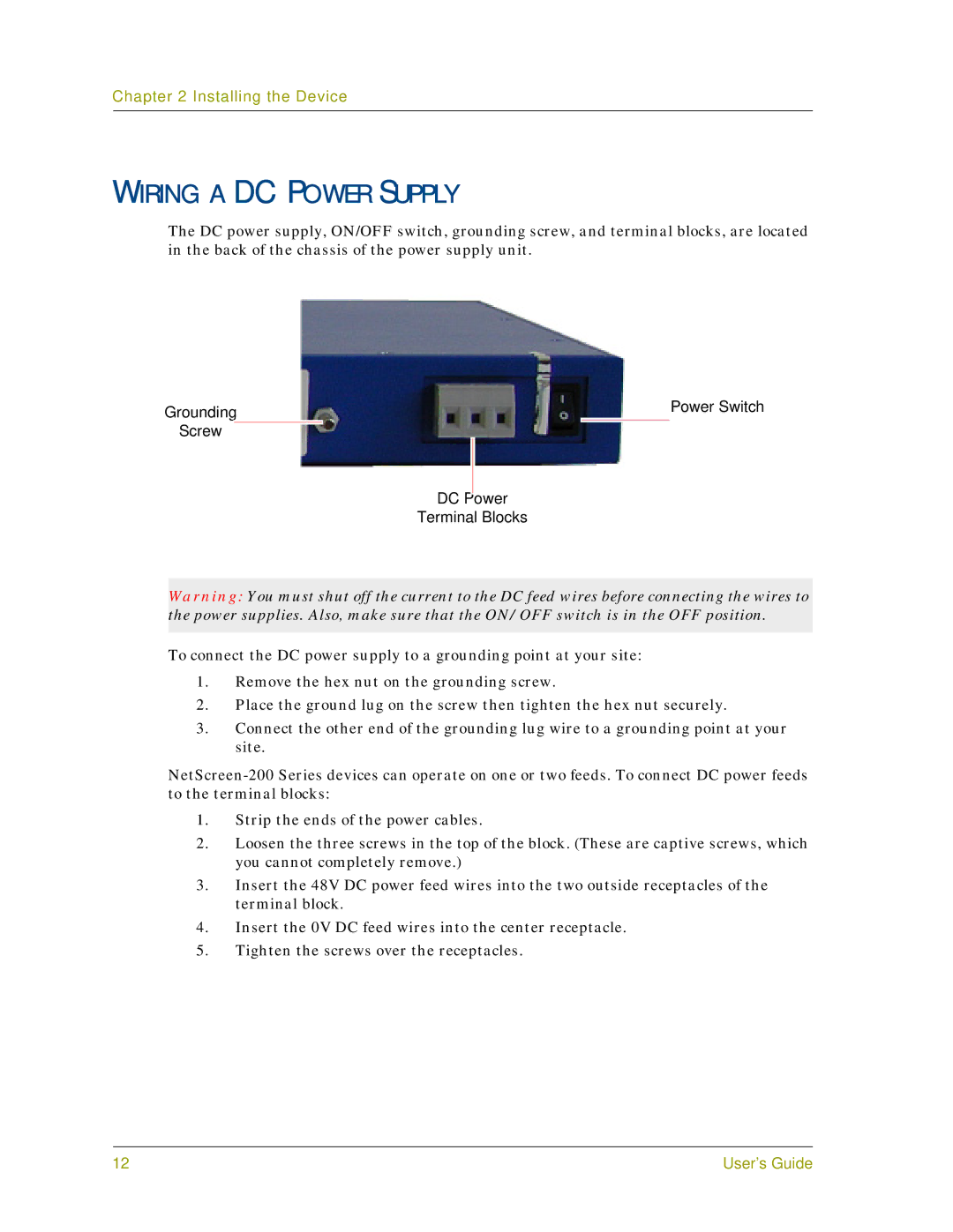 Juniper Networks 200 Series manual Wiring a DC Power Supply 