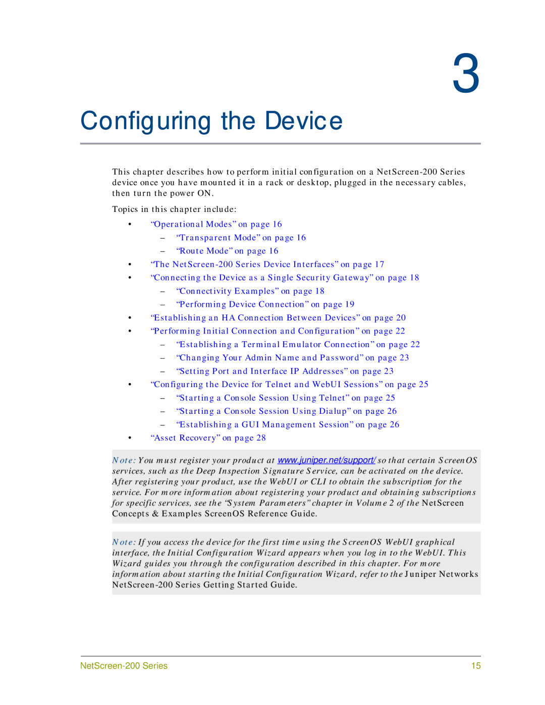 Juniper Networks 200 Series manual Configuring the Device 