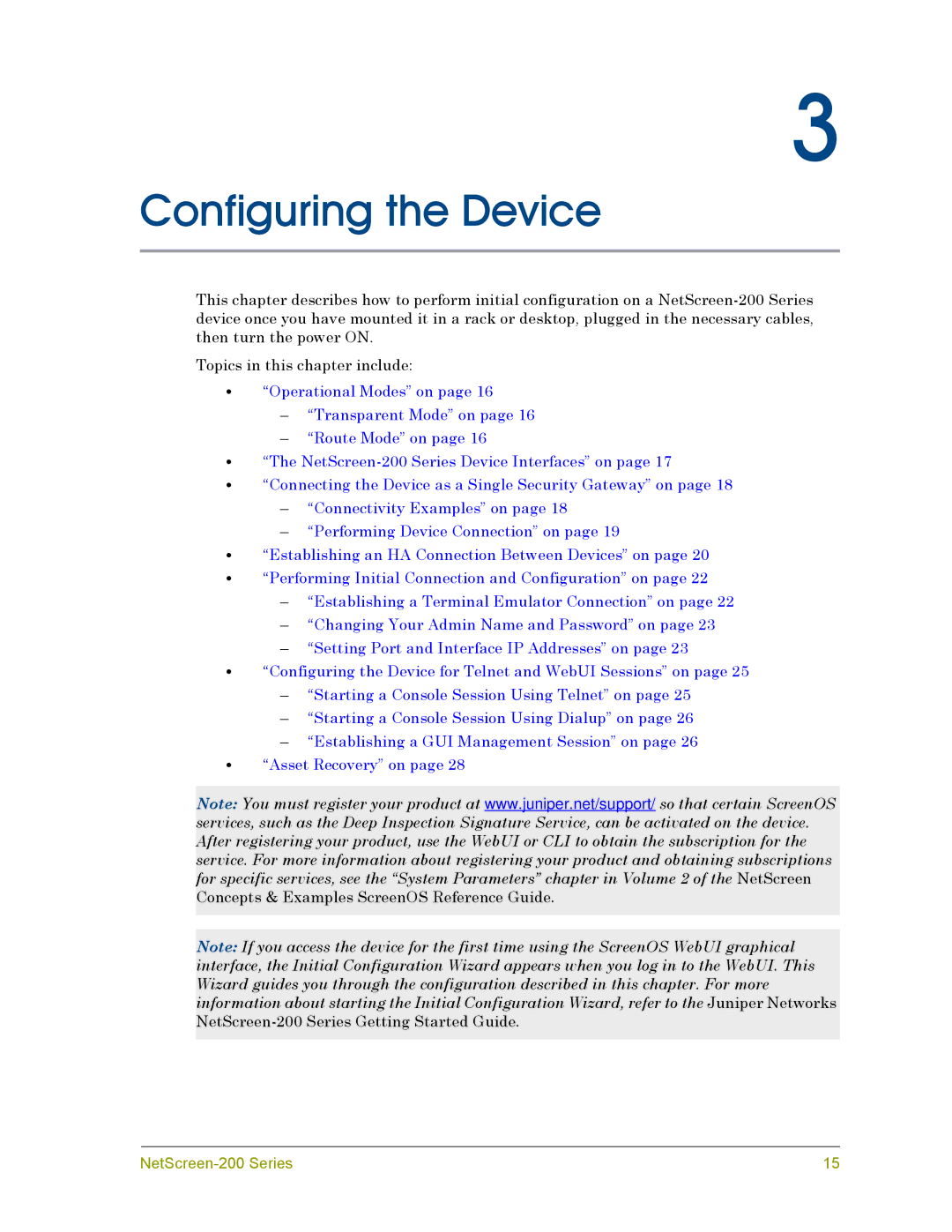 Juniper Networks 200 manual Configuring the Device 