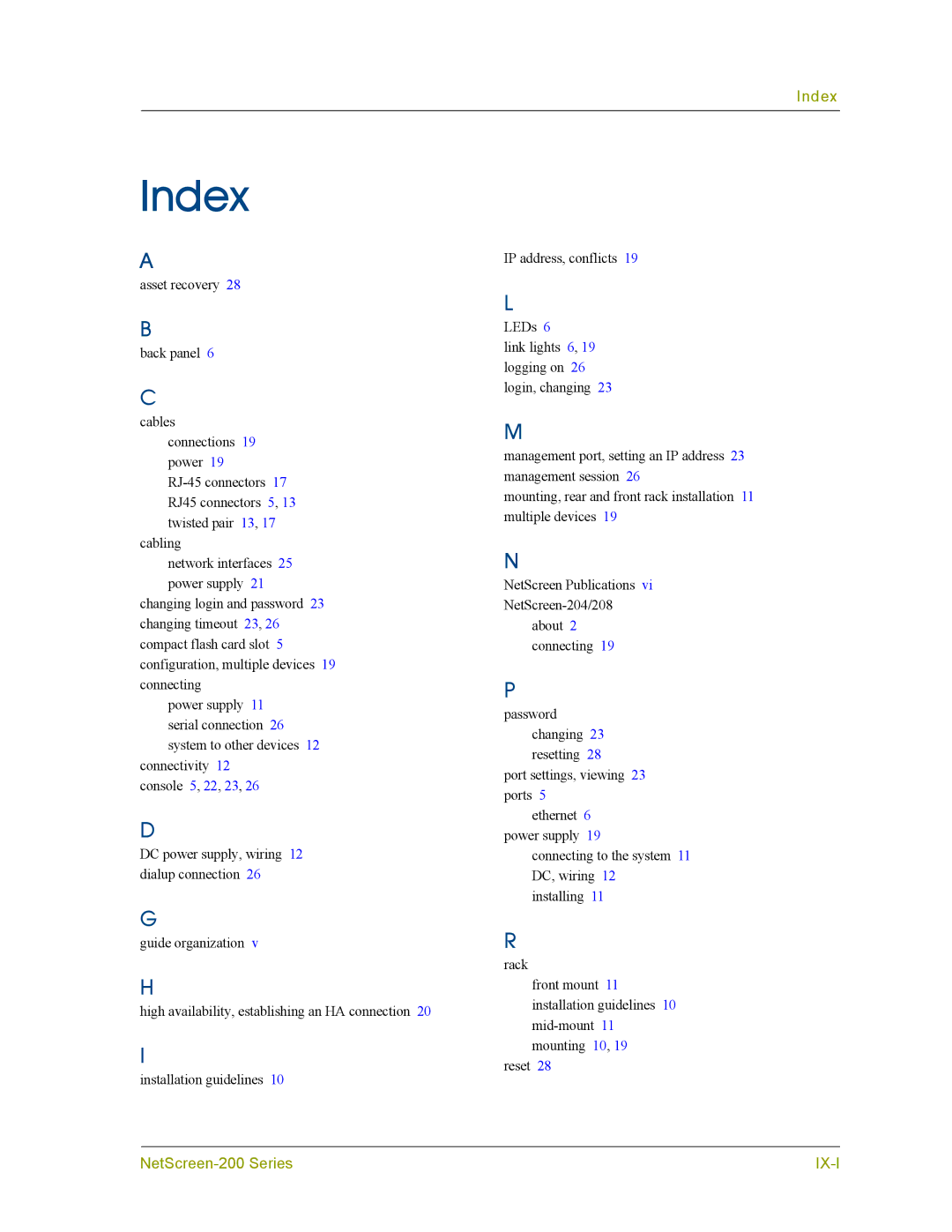 Juniper Networks 200 manual Index 