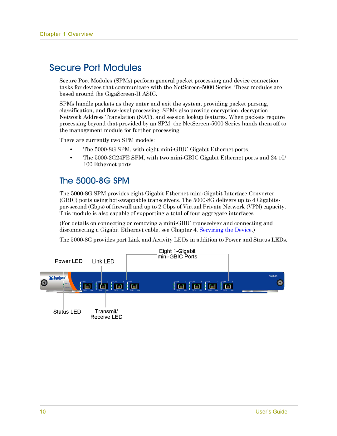 Juniper Networks 5000 SERIES manual Secure Port Modules, 5000-8G SPM 