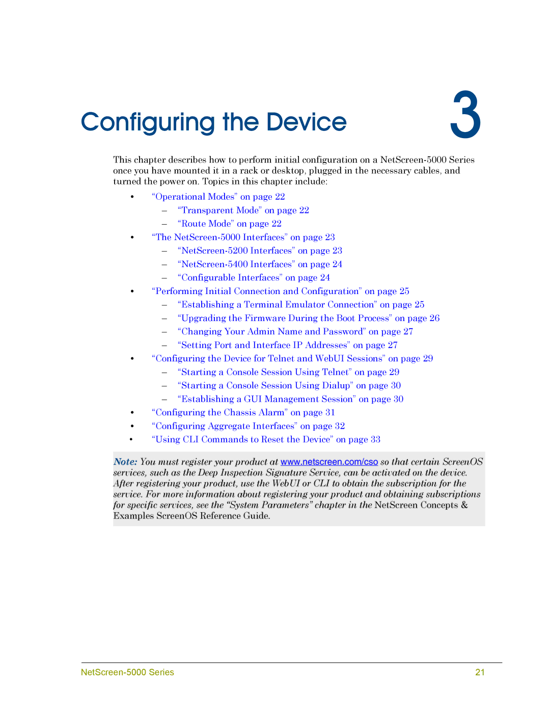 Juniper Networks 5000 SERIES manual Configuring the Device 