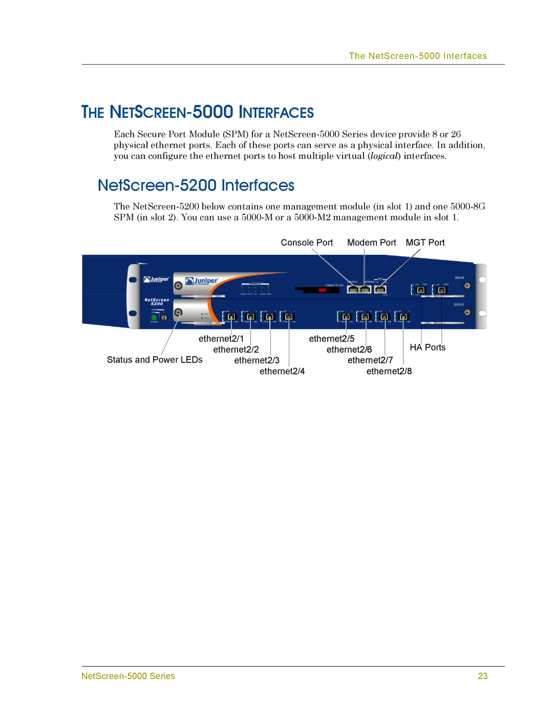 Juniper Networks 5000 SERIES manual NetScreen-5200 Interfaces, NETSCREEN-5000 Interfaces 