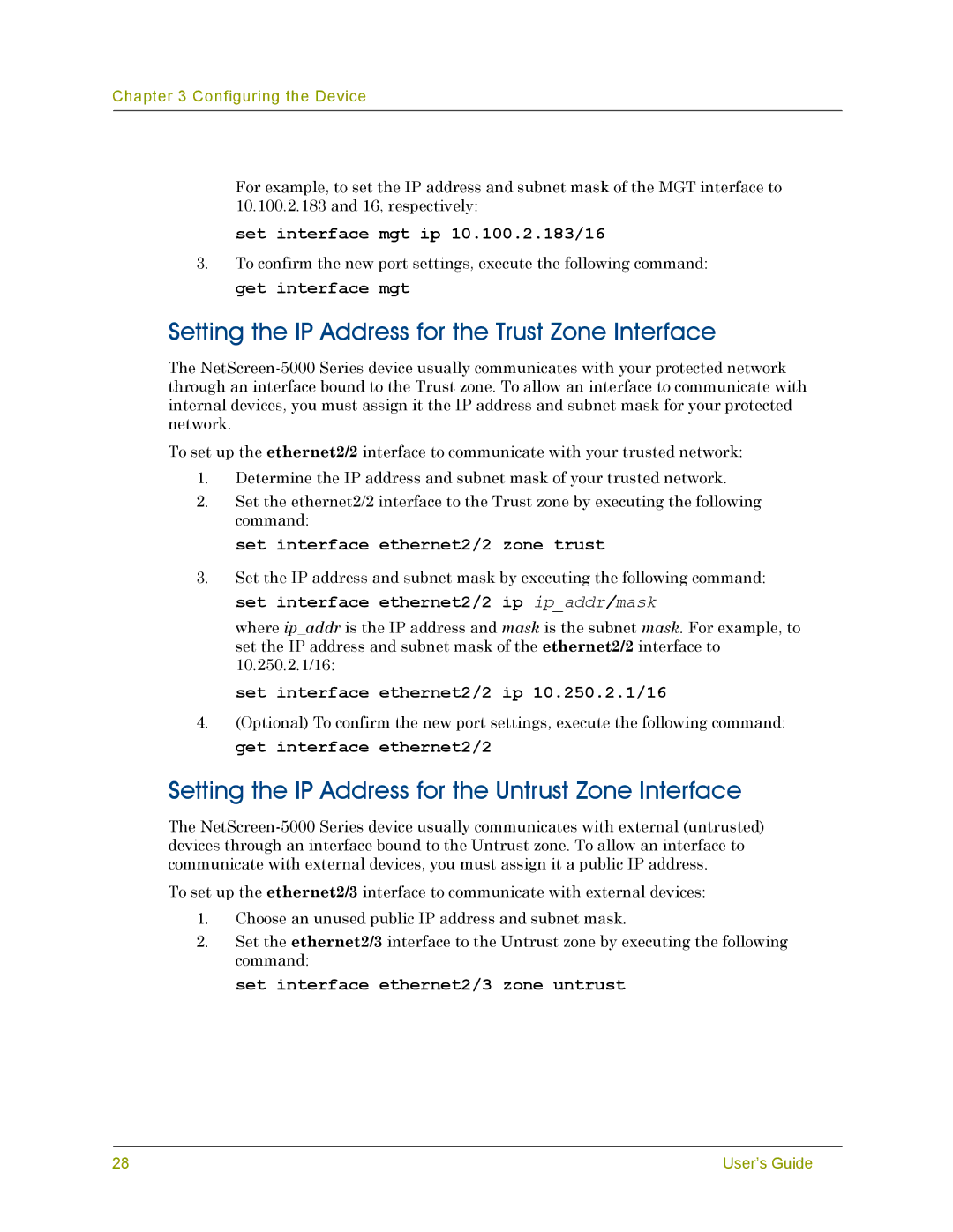 Juniper Networks 5000 SERIES manual Setting the IP Address for the Trust Zone Interface 