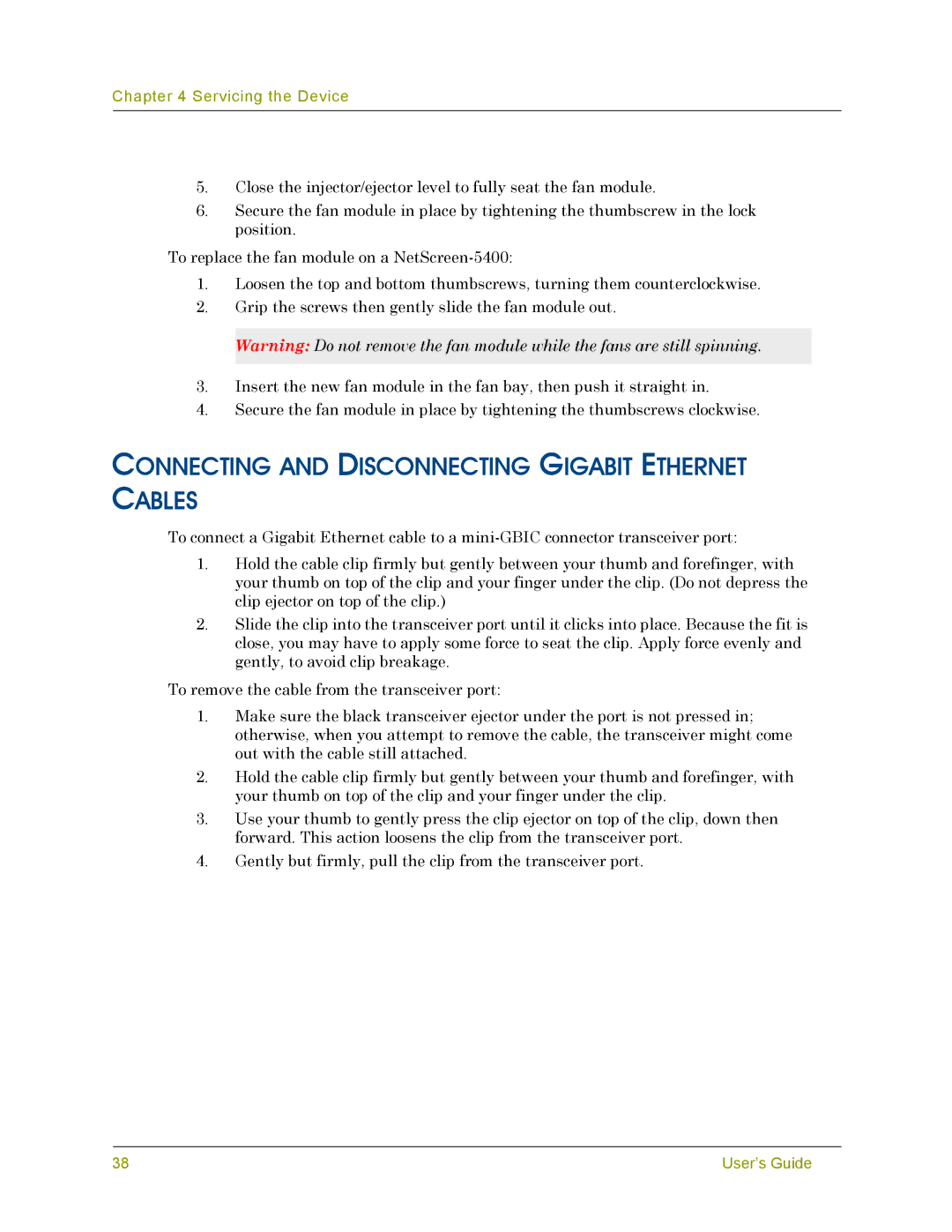 Juniper Networks 5000 SERIES manual Connecting and Disconnecting Gigabit Ethernet Cables 