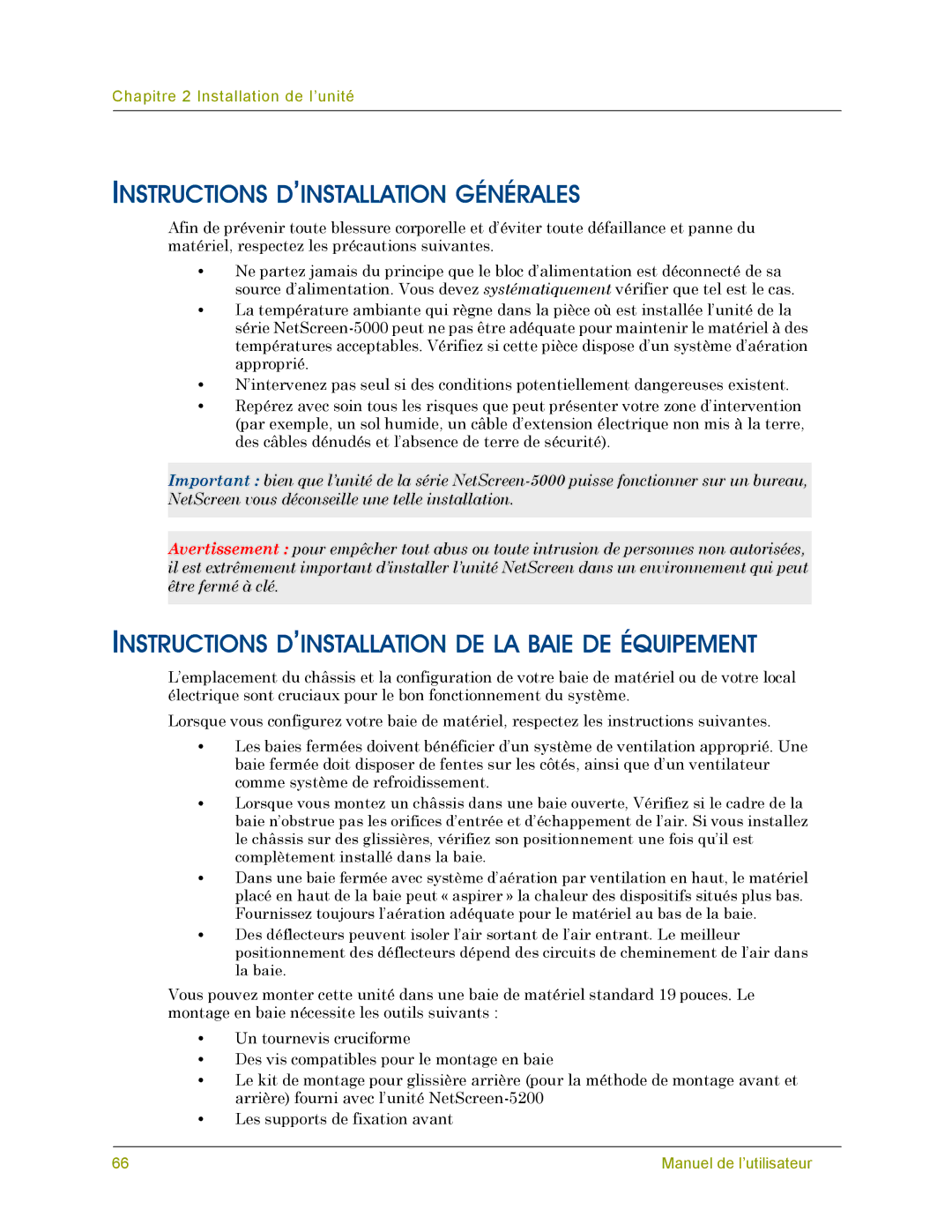 Juniper Networks 5000 SERIES Instructions D’INSTALLATION Générales, Instructions D’INSTALLATION DE LA Baie DE Équipement 